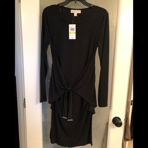 Michael Kors black front tie long sleeved dress